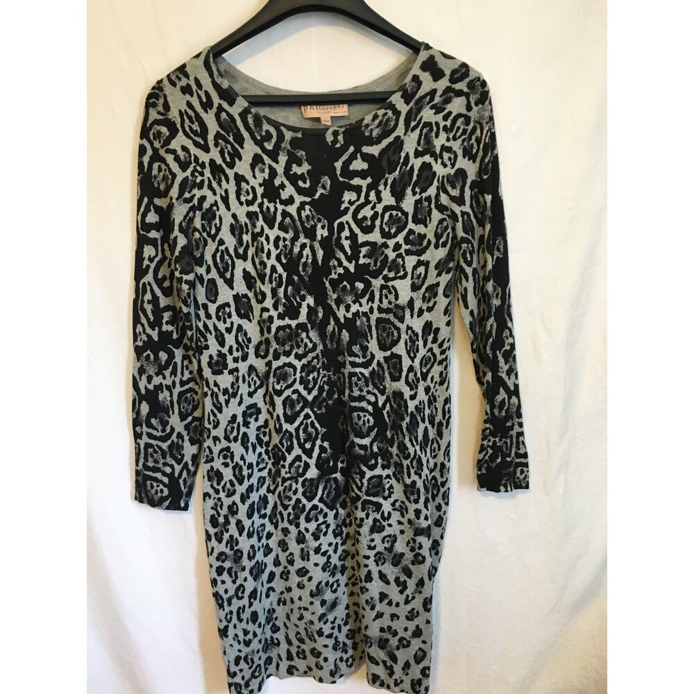 Philosophy Large Long-Sleeved Animal Print bodycon Knit Dress Black/Gray
